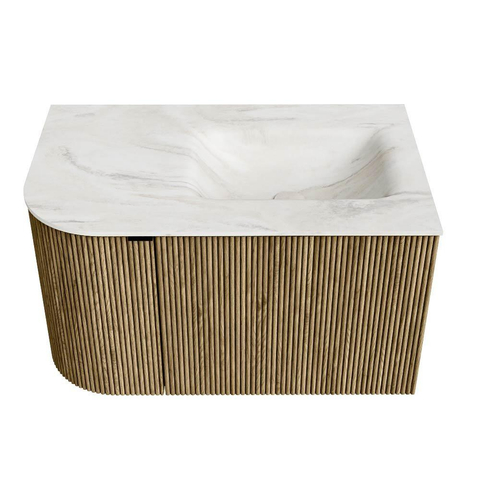 Mondiaz KURVE-DLUX Badkamermeubelset - 75x46x40cm - 1 lade - 1 deur - wastafel solid surface - rechts - zonder kraangat - Dusk SW1414973