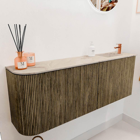 Mondiaz JOYA-DLUX Meuble WC - arrondi gauche couleur Dusk - Vasque FAYE position Droite 1 trou de robinet couleur Frappe SW1423130