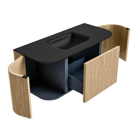 MONDIAZ KURVE Meuble de salle de bains 100 cm avec module 25 Len R couleur Oak avec 1 tiroir et 2 portes. Lavabo GRUNNE central 1 trou de robinet Urban. SW1138331