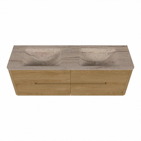 Mondiaz CIRO-DLUX Badkamermeubelset - 150x45x50cm - Solid surface wastafel Saba - 2 wasbak Dubbel - zonder kraangaten - 4 lades - Oak SW1531203
