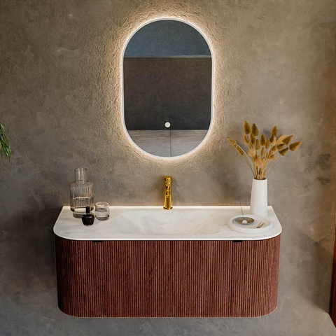 Mondiaz KURVE-DLUX Ensemble meuble de salle de bains - 110x46x40cm - 1 tiroir - 2 portes - lavabo solid surface - central - 1 trou de robinet - Ruby SW1415728