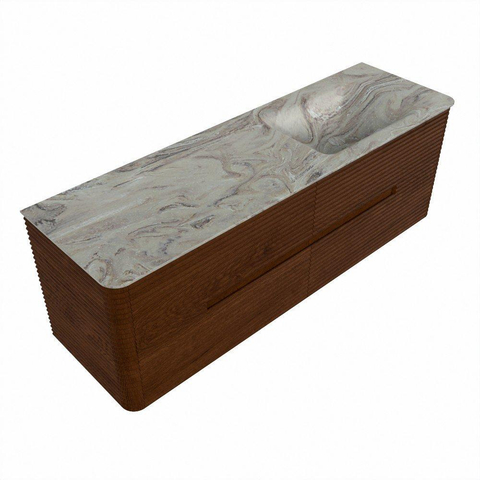 Mondiaz CIRO-DLUX Badkamermeubelset - 150x45x50cm - Solid surface wastafel Glace - 1 wasbak Rechts - 1 kraangat - 4 lades - Ruby SW1531677