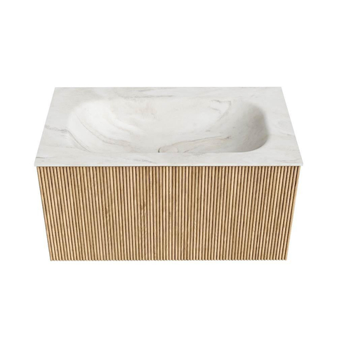 MONDIAZ KURVE-DLUX Meuble de salle de bains 80 cm couleur Oak avec 1 tiroir. Lavabo BIG SMALL central 1 trou de robinet couleur Ostra. SW1137712