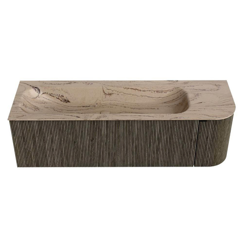 MONDIAZ KURVE-DLUX 145cm meuble de salle de bains arrondi Droite couleur Shadow avec 1 tiroir et 1 porte. Lavabo BIG LARGE Gauche sans trou de robinet Arena. SW1431451