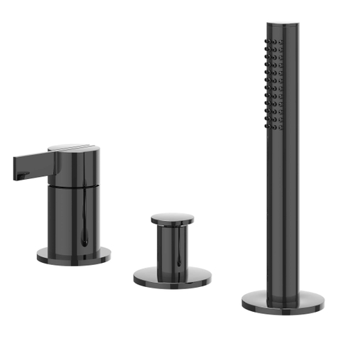 IVY Pact Combinaison pour rebord de baignoire - 3 voies - mitigeur - douchette à main extractible - sans bec - Chrome noir PVD SW1031197