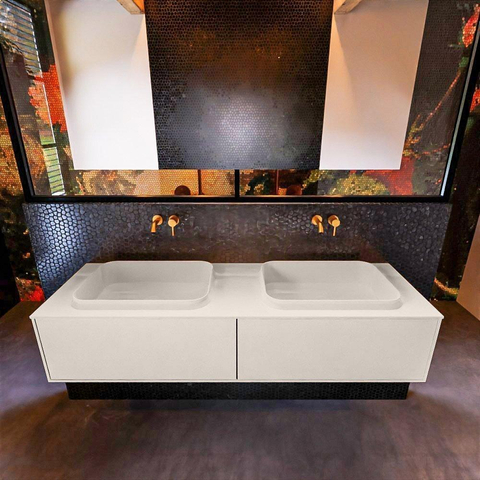 ENSEMBLE DE MEUBLE DE SALLE DE BAIN MONDIAZ ERIN - 150 cm - Lin - 2 tiroirs - 2 lavabos - 0 trous de robinet - Lin SW698468