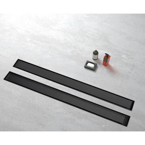 FugaFlow Eccelente Caniveau de douche à grille - 80cm - grille à carreaux - bride de sol - noir mat SW1467970