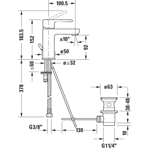 Duravit B.2 Wastafelmengkraan - met waste - s-size - hoogglans chroom SW420710