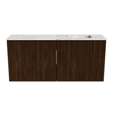 Mondiaz JOYA-DLUX 90cm toiletmeubel - kleur Walnut - Wastafel FAYE positie Rechts 1 kraangat kleur Frappe. SW1422343