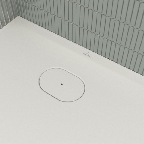 Villeroy & Boch Ecora douchebak - 80x80x3.5cm - afvoer korte zijde - stone white (wit) SW1559020