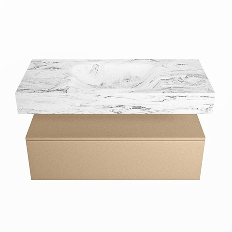 Mondiaz ALAN-DLUX Ensemble de meuble - 100cm - meuble Oro mat - 1 tiroir - Lavabo Cloud Glace suspendu - vasque Centre - 1 trou de robinet SW806157