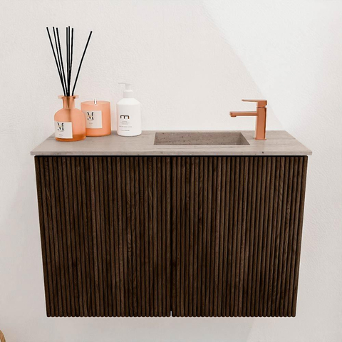 Mondiaz JOYA-DLUX 60cm meuble de toilette - couleur Walnut - Vasque FAYE position Droite 1 trou de robinet couleur Saba. SW1424640