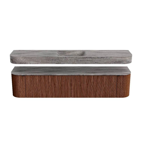 MONDIAZ THOR-DLUX 200cm meuble de salle de bains arrondi gauche + droite couleur Ruby avec 2 tiroirs et 2 portes. Vasque suspendue CLOUD Milieu sans trou de robinet couleur Oza. SW1467195