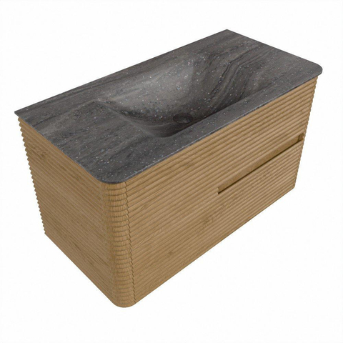 Mondiaz CIRO-DLUX Badkamermeubelset - 90x45x50cm - Solid surface wastafel Oza - 1 wasbak Midden - 1 kraangat - 2 lades - Oak SW1531093