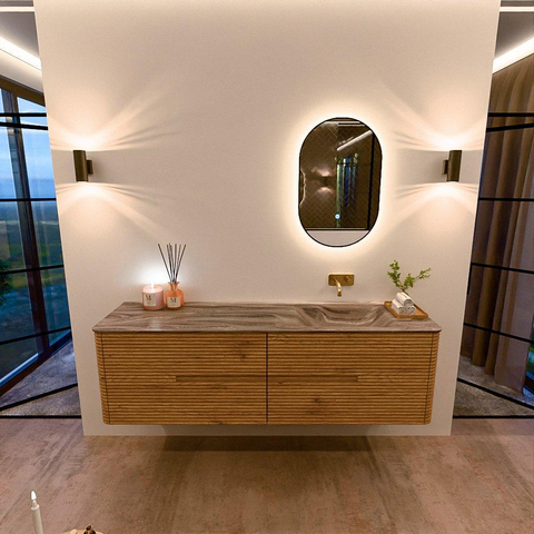 Mondiaz CIRO-DLUX Ensemble de meubles de salle de bains - 170x45x50cm - Plan vasque solid surface Sombra - 1 bassin à droite - sans trous de robinet - 4 tiroirs - Chêne SW1531263