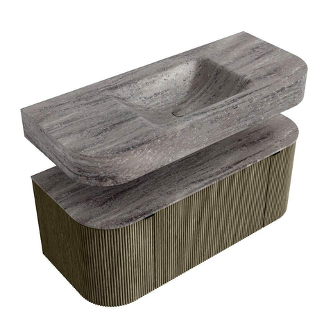 MONDIAZ THOR-DLUX Meuble de salle de bains 110cm arrondi gauche + droite couleur Shadow avec 1 tiroir et 2 portes. Vasque suspendue CLOUD Milieu 1 trou de robinet couleur Oza. SW1463000