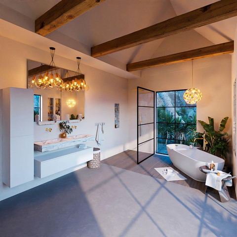 MONDIAZ ALAN - DLUX Ensemble meuble de salle de bains - 130cm - meuble bas - Talc - 1 tiroir - lavabo suspendu - 2 bassins - 0 trous de robinet - Glace SW804943