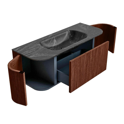 Mondiaz KURVE-DLUX Ensemble de meuble de salle de bains - 120x46x40cm - 1 tiroir - 2 portes - lavabo solid surface - central - sans trou de robinet - Ruby SW1416078