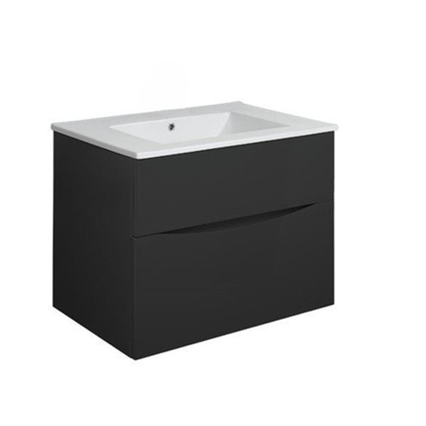 Crosswater Glide II Badmeubelset - 50x45x52cm - 2 lades - greeploos - wastafel wit -zwart - mat zwart SW892745