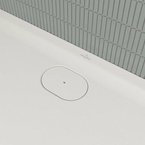 Villeroy & Boch Ecora douchebak - 140x90x3.5cm - afvoer lange zijde - stone white (wit) SW1559025