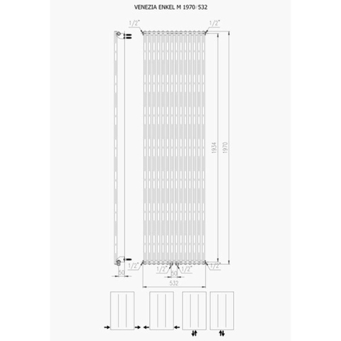 Plieger Venezia M designradiator enkel verticaal met middenaansluiting 1970x532mm 1417W wit OUTLETSTORE STORE42376