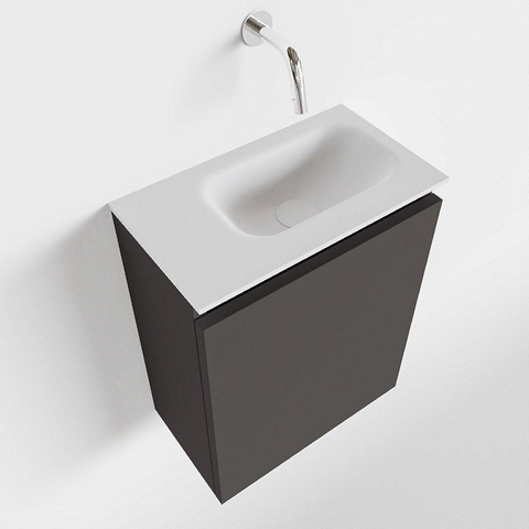 MONDIAZ TURE Toiletmeubel 40x23x50cm met 0 kraangaten 1 deuren dark grey mat Wastafel Eden rechts Solid Surface Wit SW474945