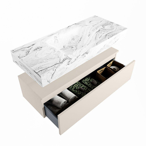 MONDIAZ ALAN - DLUX Badkamermeubelset - 110cm - onderkast - Linen - 1 lade - vrijhangende wastafel - wasbak midden - 0 kraangaten - Glace SW805603