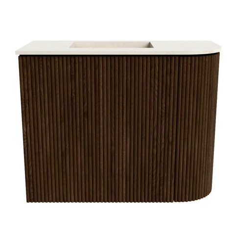 Mondiaz JOYA-DLUX 51.6cm toiletmeubel - ronding rechts kleur Walnut - Wastafel FAYE positie Links Zonder kraangat kleur Meli. SW1424421