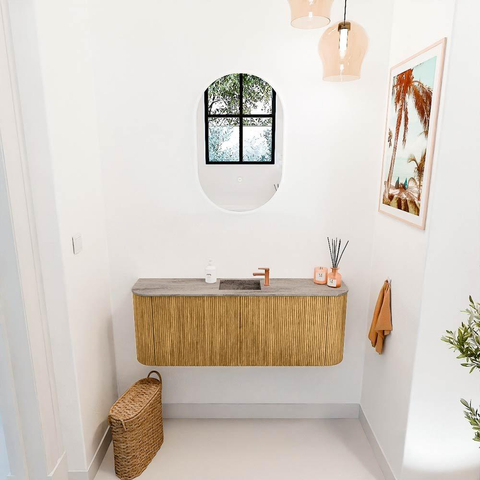 Mondiaz JOYA-DLUX 113.2cm toiletmeubel - ronding links en rechts kleur Oak - Wastafel FAYE positie Midden 1 kraangat kleur Oza. SW1424160