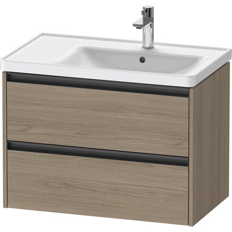 Duravit Ketho.2 Wastafelonderbouwkast - met 2 laden - voor waskom rechts - 78.4x45.5x54.9cm - met grepen antraciet - eiken terra mat SW772388