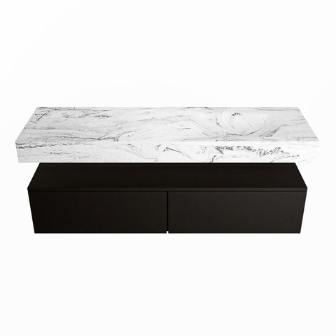 Mondiaz ALAN-DLUX Ensemble de meuble - 150cm - meuble Urban mat - 2 tiroirs - Lavabo Cloud Glace suspendu - vasque Droite - 1 trou de robinet SW805462