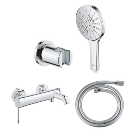 Grohe Essence New Bad-/Douchekraan - 3 standen - met handdoucheset - met doucheslang - chroom SW1441804