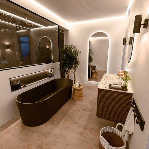Mondiaz CIRO-DLUX Ensemble de meubles de salle de bains - 110x45x50cm - lavabo en solid surface Glace - 1 vasque à gauche - 1 trou de robinet - 2 tiroirs - Dusk SW1532868