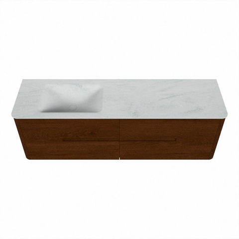 Mondiaz CIRO-DLUX Badkamermeubelset - 160x45x50cm - Solid surface wastafel Opalo - 1 wasbak Links - zonder kraangaten - 4 lades - Ruby SW1531516