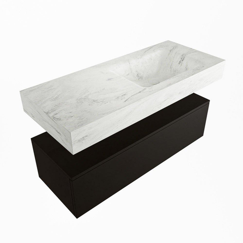 Mondiaz ALAN-DLUX Ensemble de meuble - 110cm - meuble Urban mat - 1 tiroir - Lavabo Cloud Opalo suspendu - vasque Droite - 0 trous de robinet SW806401
