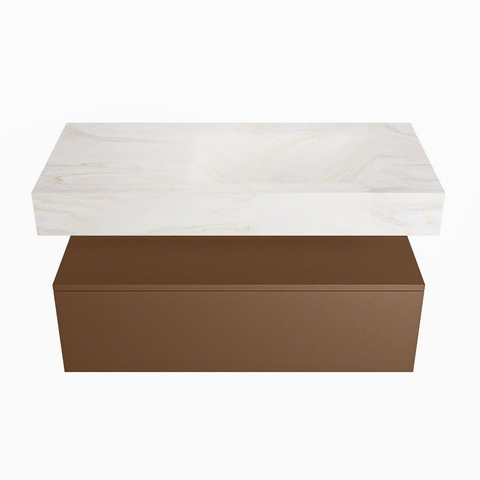 Mondiaz ALAN-DLUX Ensemble de meuble - 100cm - meuble Rust mat - 1 tiroir - Lavabo Cloud Ostra suspendu - vasque Droite - 0 trous de robinet SW807533