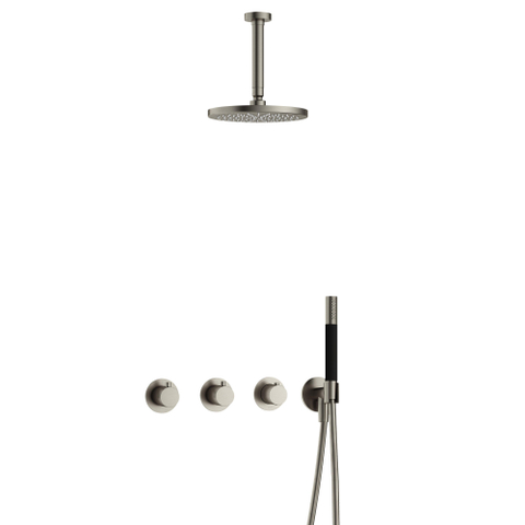 Hotbath Cobber IBS70 Regendoucheset - inbouw - 15cm plafondarm - 20cm ronde hoofddouche - staafhanddouche - geborsteld nikkel (RVS) SW677965