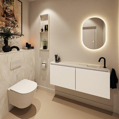 MONDIAZ TURE-DLUX Meuble WC 120 cm Talc. EDEN vasque Ostra position à droite. Avec 1 trou de robinet. SW1104672