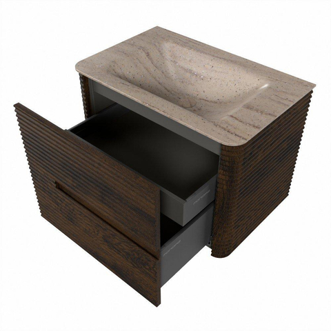 Mondiaz CIRO-DLUX Badkamermeubelset - 70x45x50cm - Solid surface wastafel Saba - 1 wasbak Midden - 1 kraangat - 2 lades - Walnut SW1530721
