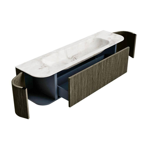 Mondiaz KURVE-DLUX Badkamermeubelset - 170x46x40cm - 1 lade - 2 deuren - wastafel solid surface - midden - 1 kraangat - Shadow SW1414379