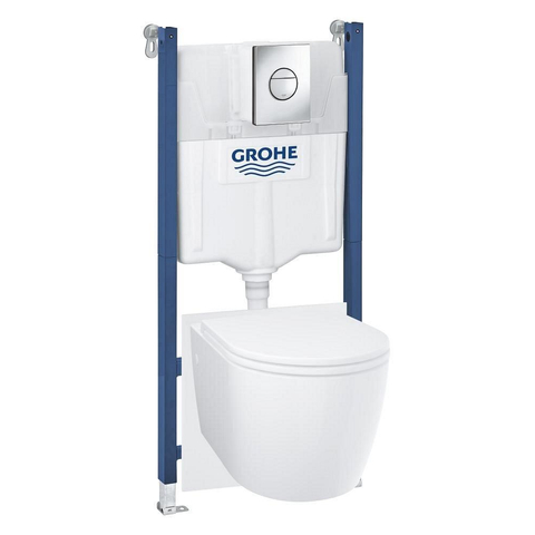 GROHE Solido Start Round toiletset diepspoel - rimless - GROHE Solido inbouwreservoir - softclose toiletzitting - bedieningsplaat chroom SW1244472