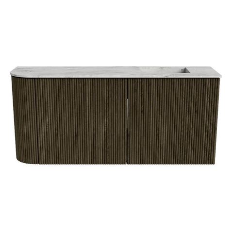 Mondiaz JOYA-DLUX Meuble de toilette 91,6cm - arrondi gauche couleur Shadow - Vasque FAYE position droite Sans trou de robinet couleur Glace SW1422801