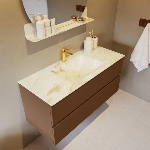 MONDIAZ VICA-DLUX Ensemble meuble de salle de bains - 110cm - meuble bas rust - 2 tiroirs - vasque encastrée cloud au milieu - 1 trou de robinet - version haute 60cm - frappe SW1089157