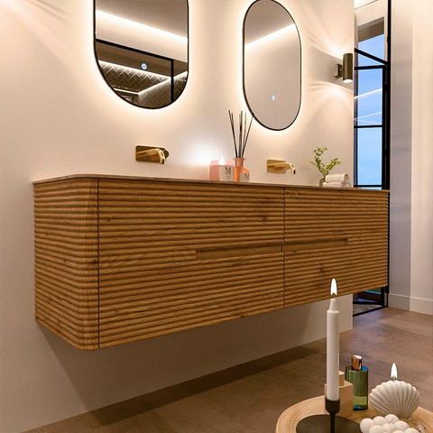 Mondiaz CIRO-DLUX Badkamermeubelset - 170x45x50cm - Solid surface wastafel Arena - 2 wasbak Dubbel - zonder kraangaten - 4 lades - Oak SW1531360