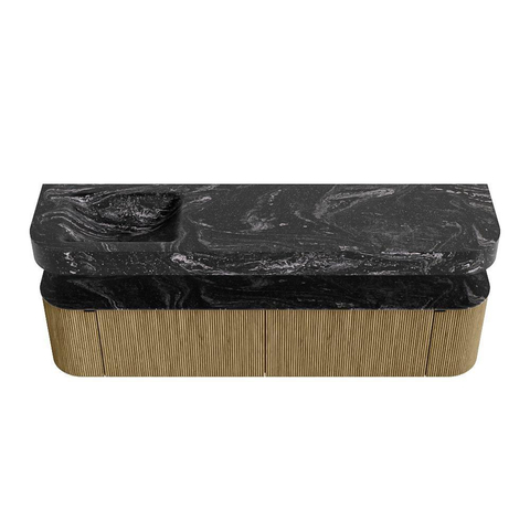 MONDIAZ THOR-DLUX 190cm meuble de salle de bains arrondi gauche + droite couleur Dusk avec 2 tiroirs et 2 portes. Vasque suspendue CLOUD gauche sans trou de robinet couleur Lava. SW1466464