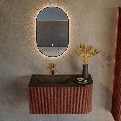 Mondiaz KURVE Ensemble de meuble de salle de bains - 85x46x40cm - 1 tiroir - 1 porte - lavabo solid surface - gauche - 1 trou de robinet - Ruby SW1415530