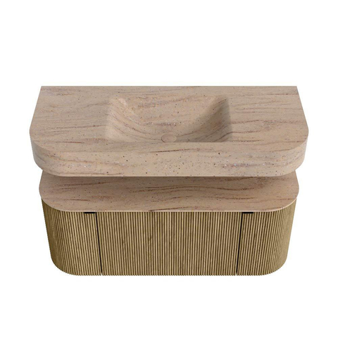 MONDIAZ THOR-DLUX 110cm meuble de salle de bains arrondi gauche + droite couleur Dusk avec 1 tiroir et 2 portes. Vasque suspendue CLOUD Milieu 1 trou de robinet couleur Saba. SW1462997