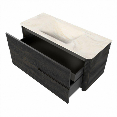 Mondiaz CIRO-DLUX Badkamermeubelset - 110x45x50cm - Solid surface wastafel Ostra - 1 wasbak Midden - zonder kraangaten - 2 lades - Shadow SW1532462