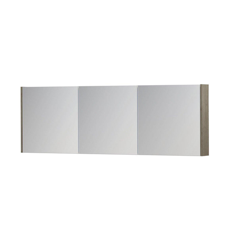 INK SPK1 Spiegelkast - 180x14x60cm - 3 deuren - dubbelzijdige Spiegel - schakelaar en stopcontact - MFC Greige eiken SW493950