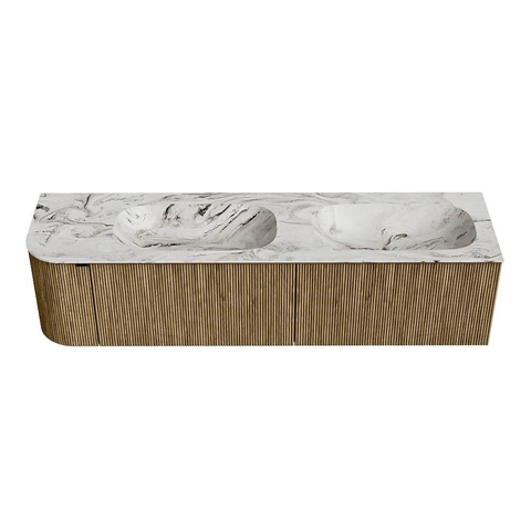 Mondiaz KURVE-DLUX Badkamermeubelset - 175x46x40cm - 2 lade - 1 deur - wastafel solid surface - dubbel / rechts - zonder kraangat - Dusk SW1415211